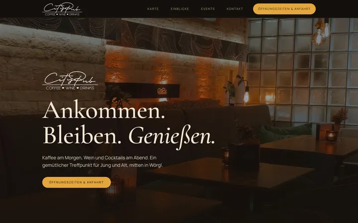 Startseite von citypubwoergl.at im Browser